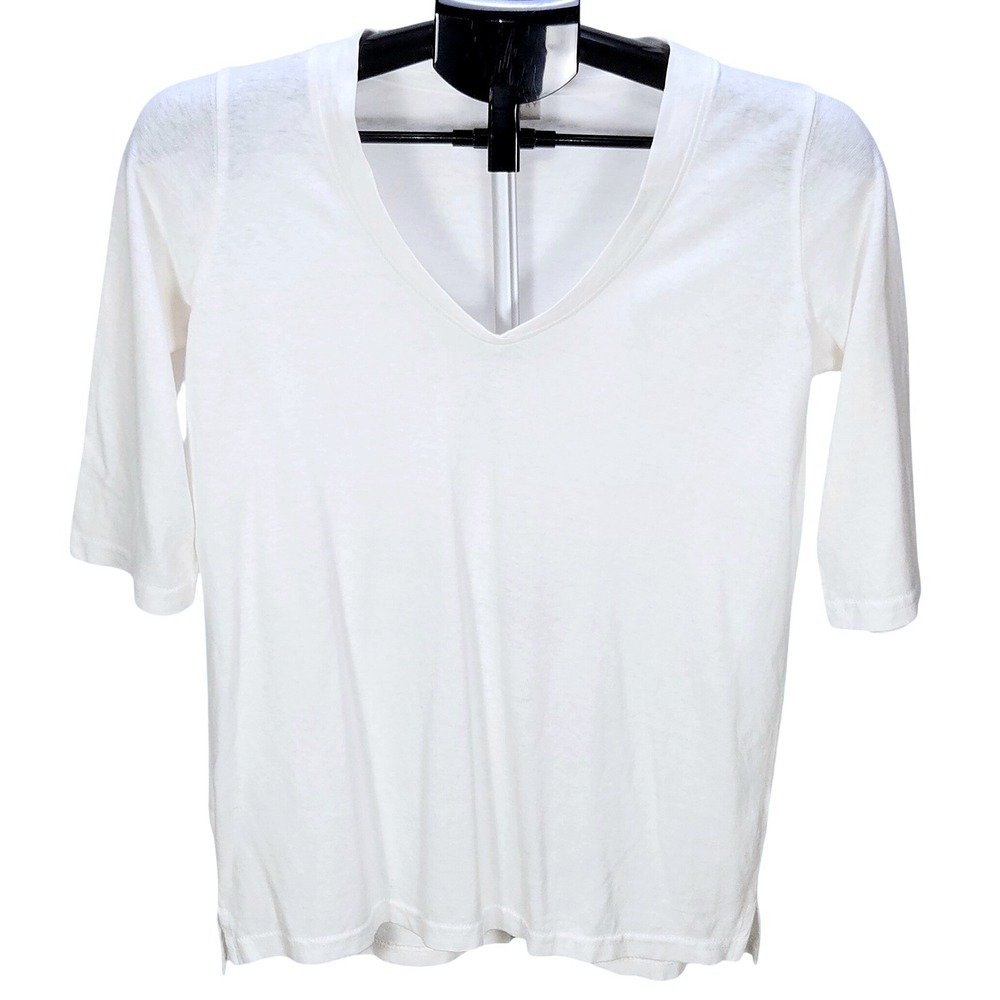 Women's Poetry M White Linen Blend V-Neck 3/4 Sleeve Relaxed Lightweight Top